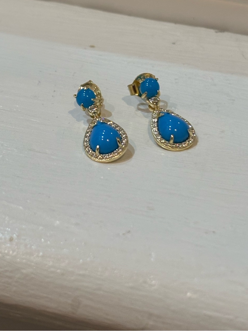 Gold-Plated Sleeping Beauty Turquoise And CZ Earrings
